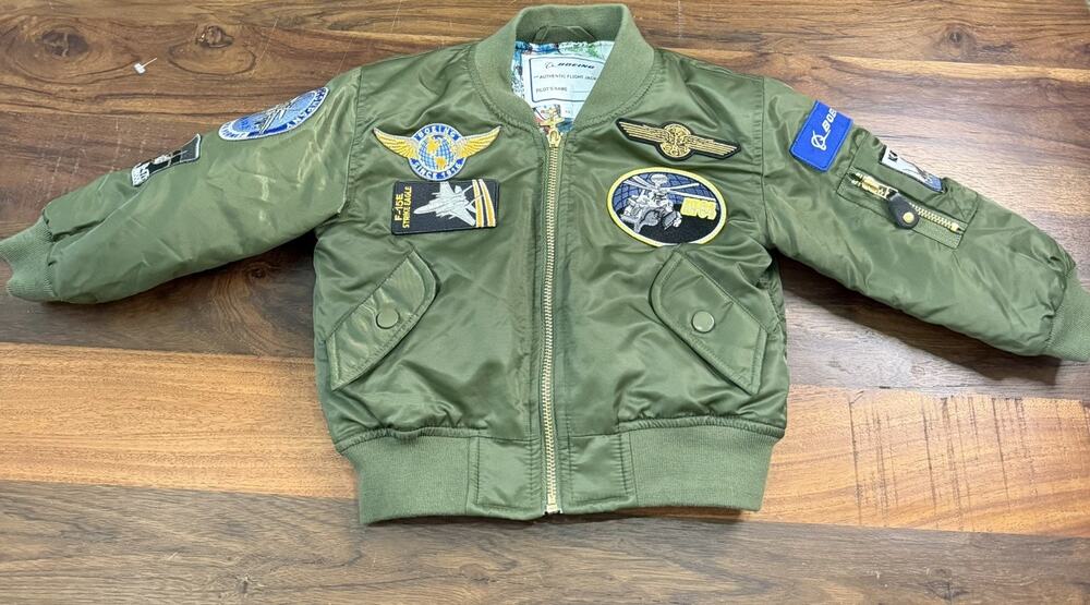 Boeing Bomber Jacket Authentic Flight Toddler Green Patches Size 3T Aviator